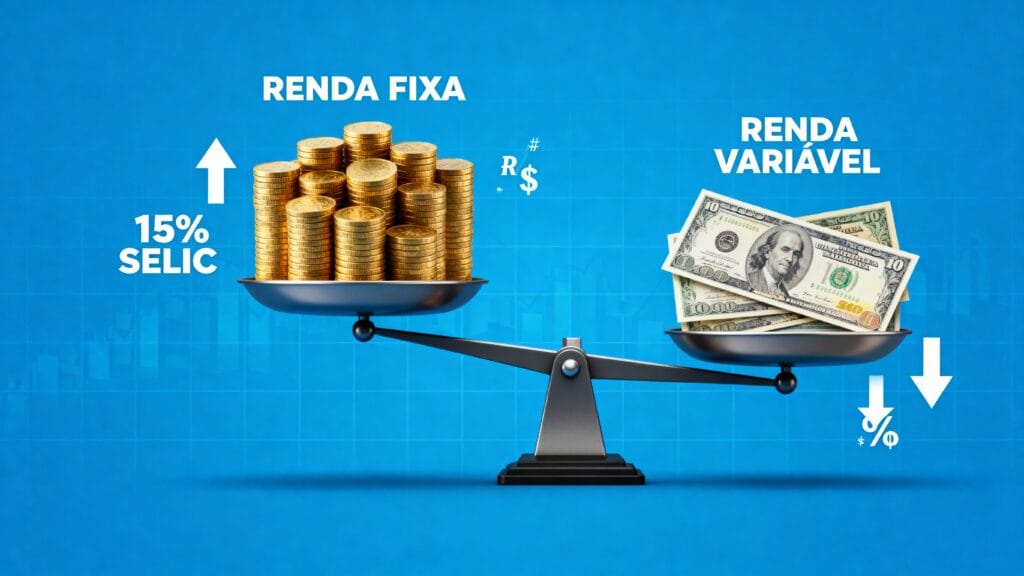 Balança de investimentos com a Selic a 15% pesando a renda fixa