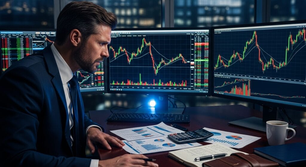 Investidor analisando o impacto da Selic a 15% na bolsa de valores